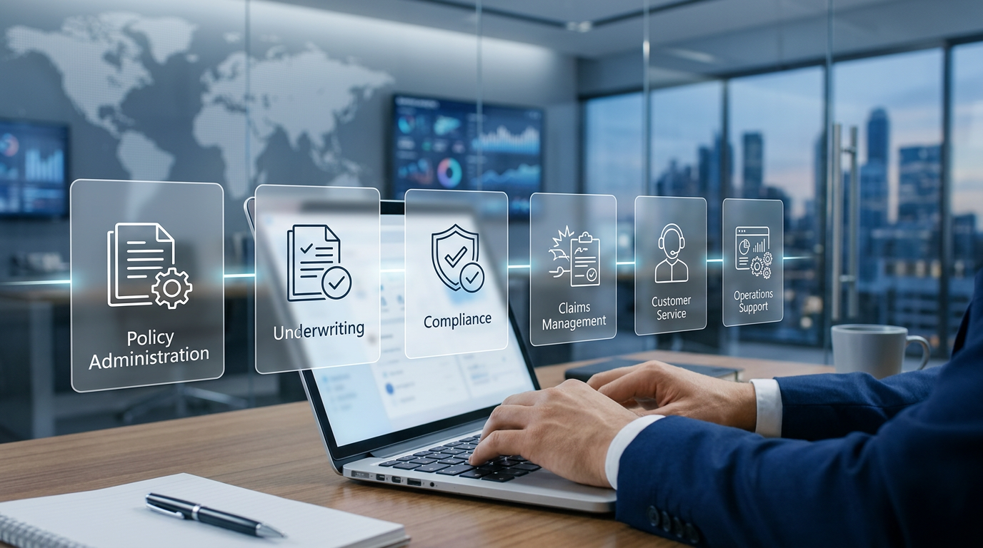 Insurance Outsourcing Services Insurance operations workflow combining AI, automation, and human expertise